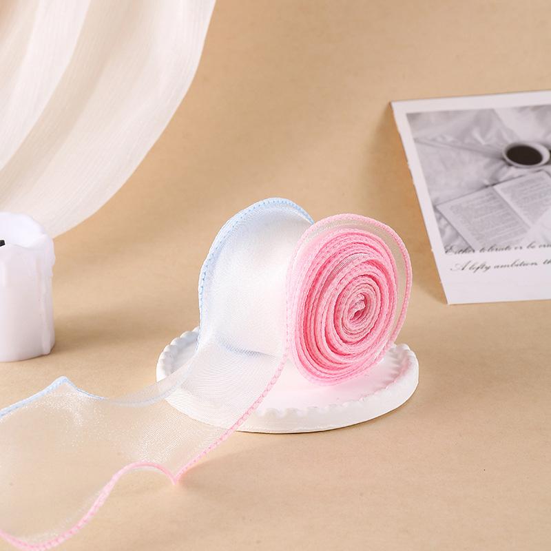 

10 ярдов/рулон Подарочная упаковка Торт Бант Волнистый край Двухцветная Органза для букетов Шифоновая лента Швейная ткань Декор Рыбий хвост Пряжа