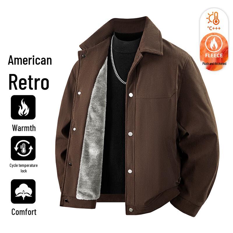 PLAYBOY Men's American Retro Lapel Fleece-Lined Jacket
