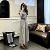 Korean Minimalist Suit Women's Summer New Slim-fitting and Thin Short-sleeved T-shirt Pleated Wide-leg Pants Two-piece Set