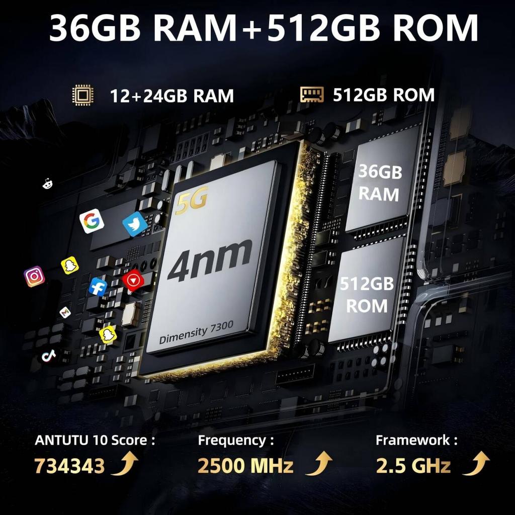 OUKITEL WP100 Titan 5G Cellphone 36GB+512GB 200MP 33000mAh 6.8" Display Android 14 Smartphone with Projector