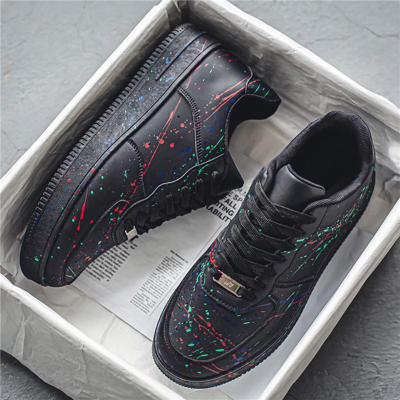 Little White Shoes Men's Autumn Air Force Splashing Ink No. 1 Casual Youth Board Shoes Versatile Sports 2024 New Trendy Shoes