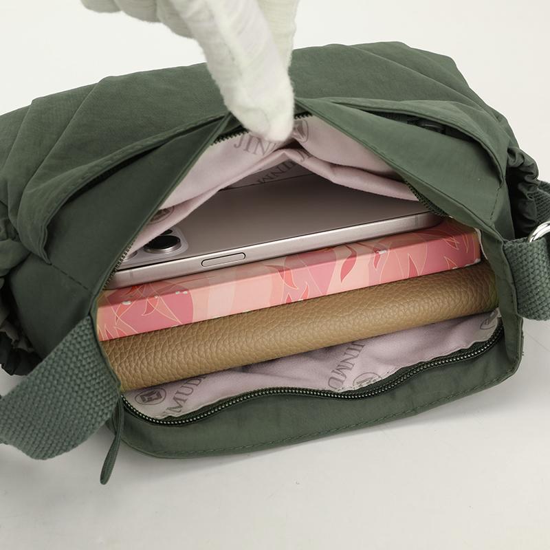 Pleated Multi-compartment Women's Bag Nylon Waterproof Lightweight Shoulder Bag