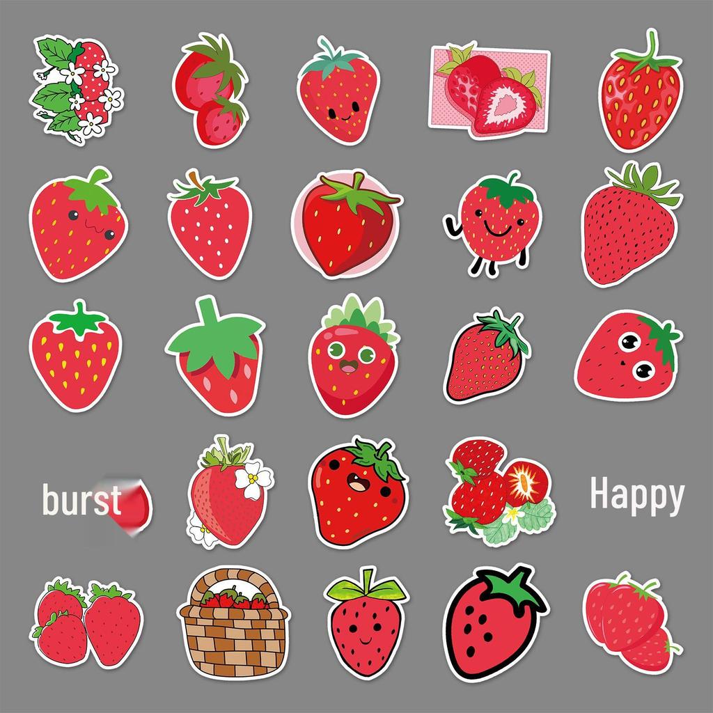 50pcs Strawberry Graffiti Cartoon Fruit Stickers for DIY Skateboard, Luggage, Guka Diary.