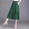 Damen Midirock, elastischer hoher Taillen-A-Linien-Langer Rock mit Taschen, einfarbig, dünner Stil, schlankmachender Designrock