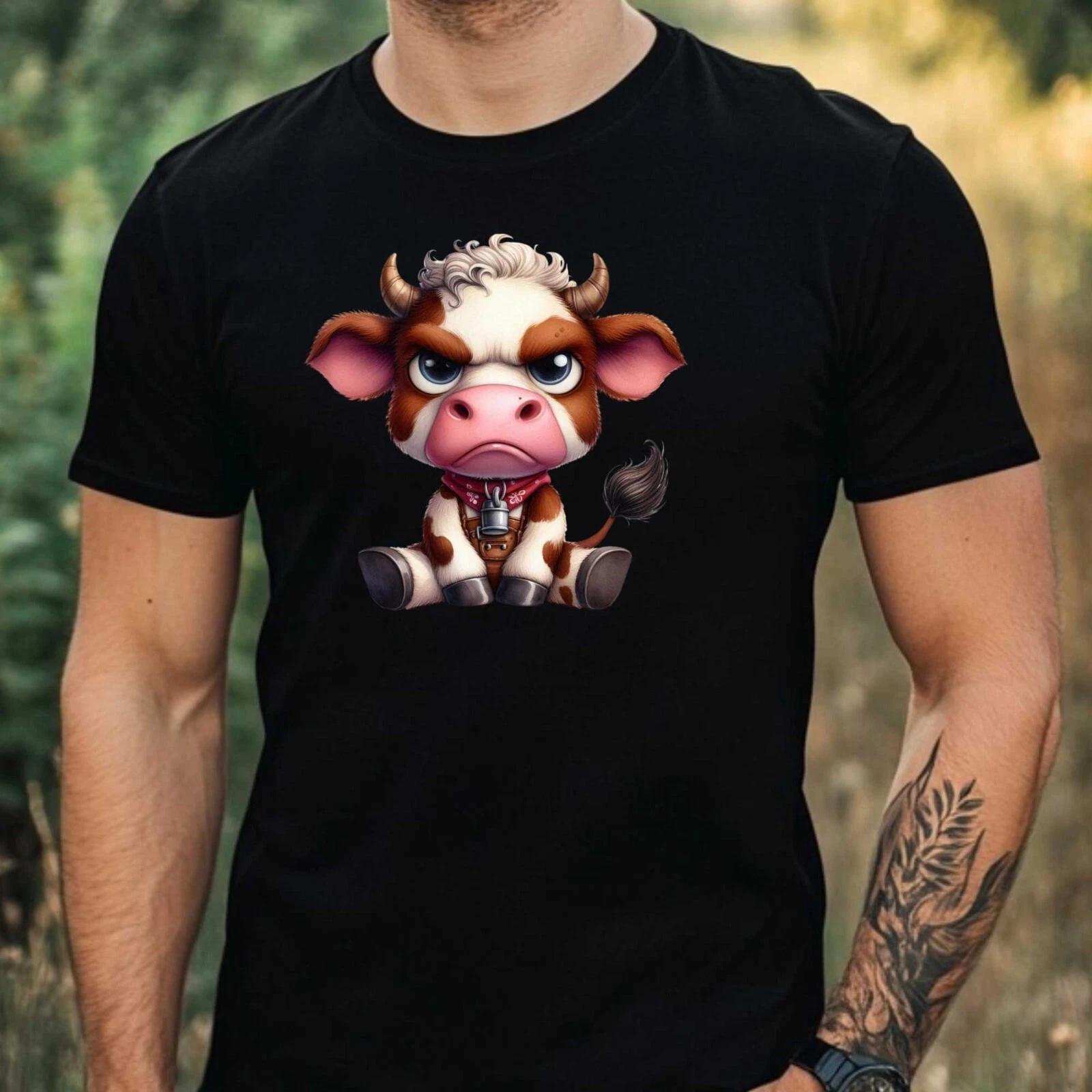 T-Shirt Herren Lustige Mürrische Kuh Motiv Baumwolle Größe XS bis 5XL XL