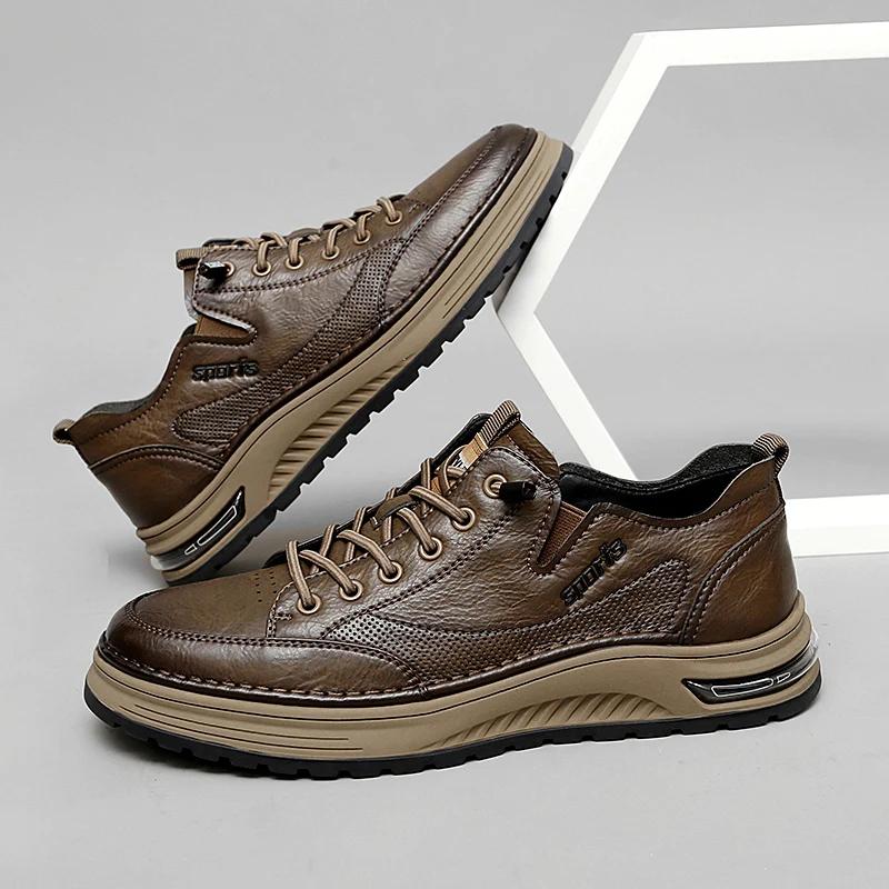 Men's Breathable Flat Shoes with Lace Oxford Comfortable Outdoor Running High-quality Leather Casual Fashion Luxury Brand
