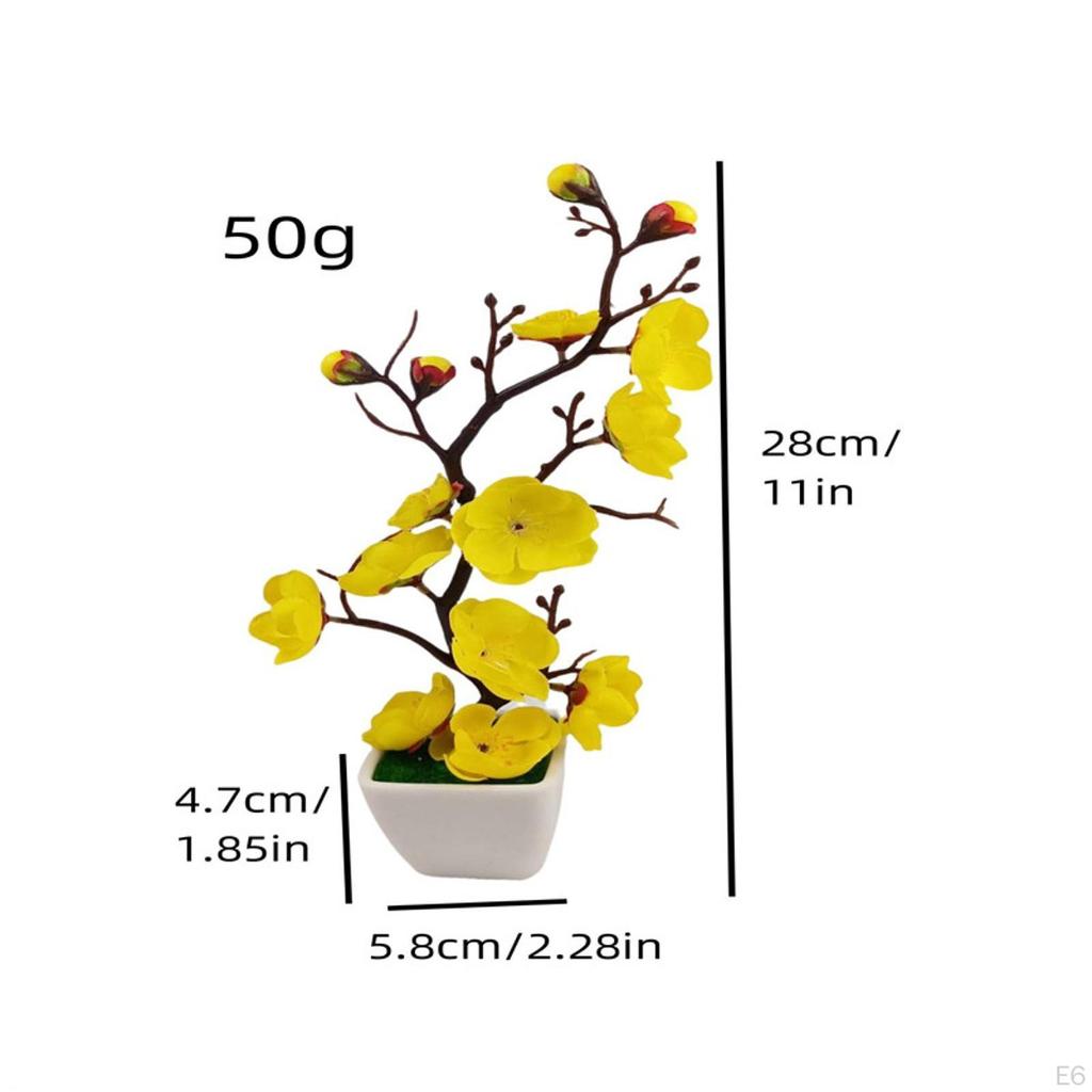 Artificial Plum Blossom Bonsai Pot Desktop Faux Potted Plant for Home