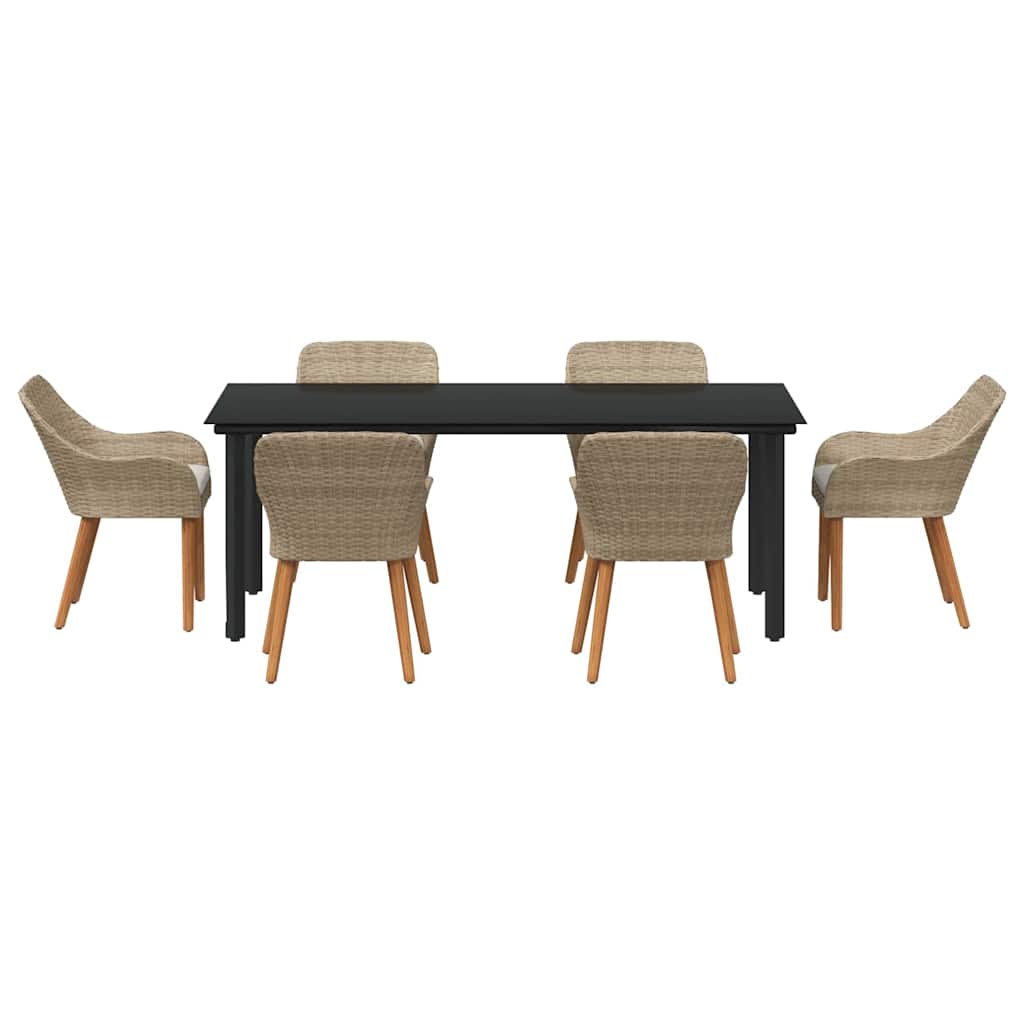 Garden Dining Set with Cushions 7 pcs Beige Poly Rattan