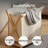 50L Foldable Laundry Basket, Double Bag Storage Bin, Breathable Linen with Wood Frame for Home
