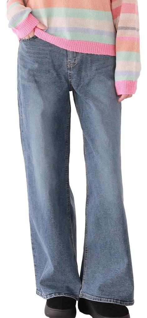 Sleeping Sheep Stretch Wide Flare Denim YKK Baggy Made In Bell Bottoms Women's Pants, Pants, Korea, (JP, Alphabet, M, Blue)