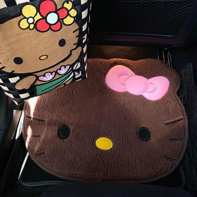 Hello Kitty Car Floor Mats for the Driver s Seat, Cute Imitation Cashmere, Water-Absorbent Foot Mats, Universal Non-Slip Design Brown [50*60cm] [Thick Cashmere Style]