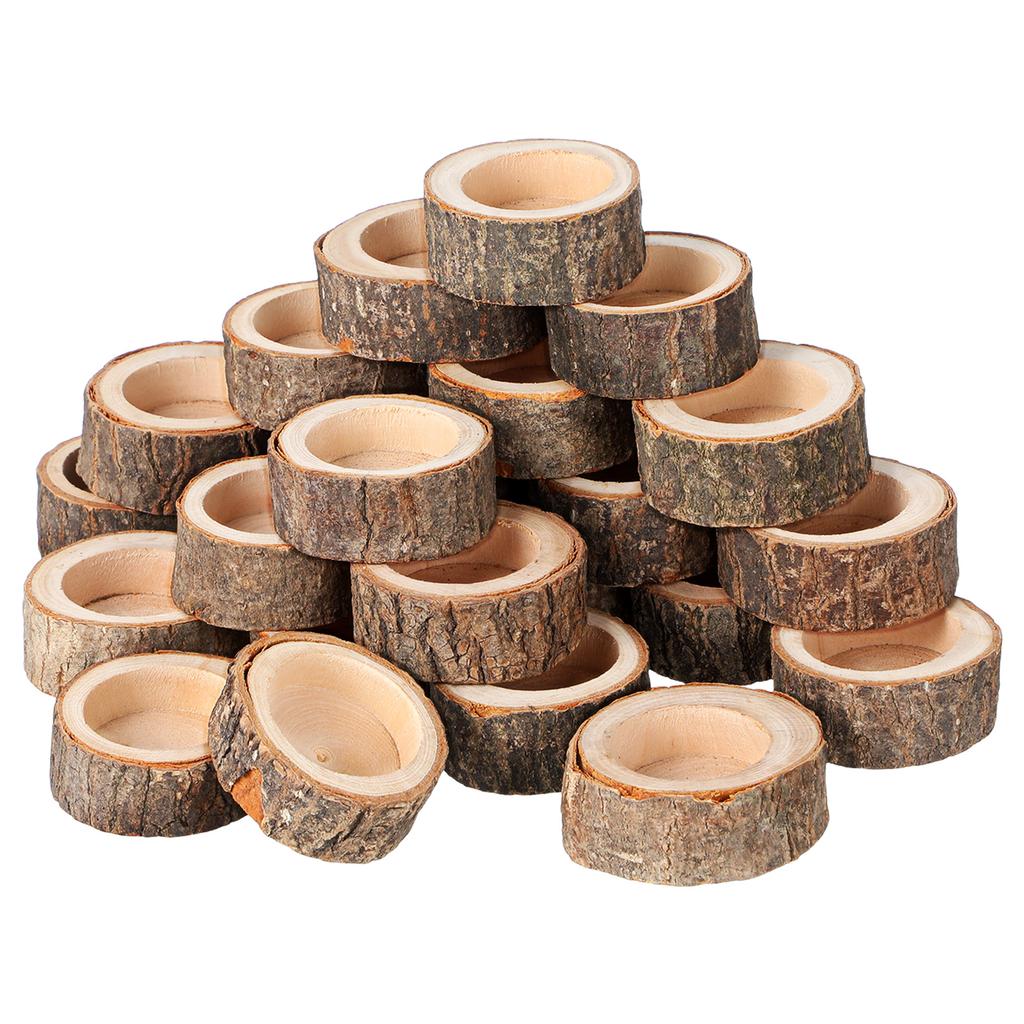 24Pcs Wood Holders Natural Birch Stump Tealight Holder Set for Rustic Centerpieces Home Decor Thanksgiving Christmas