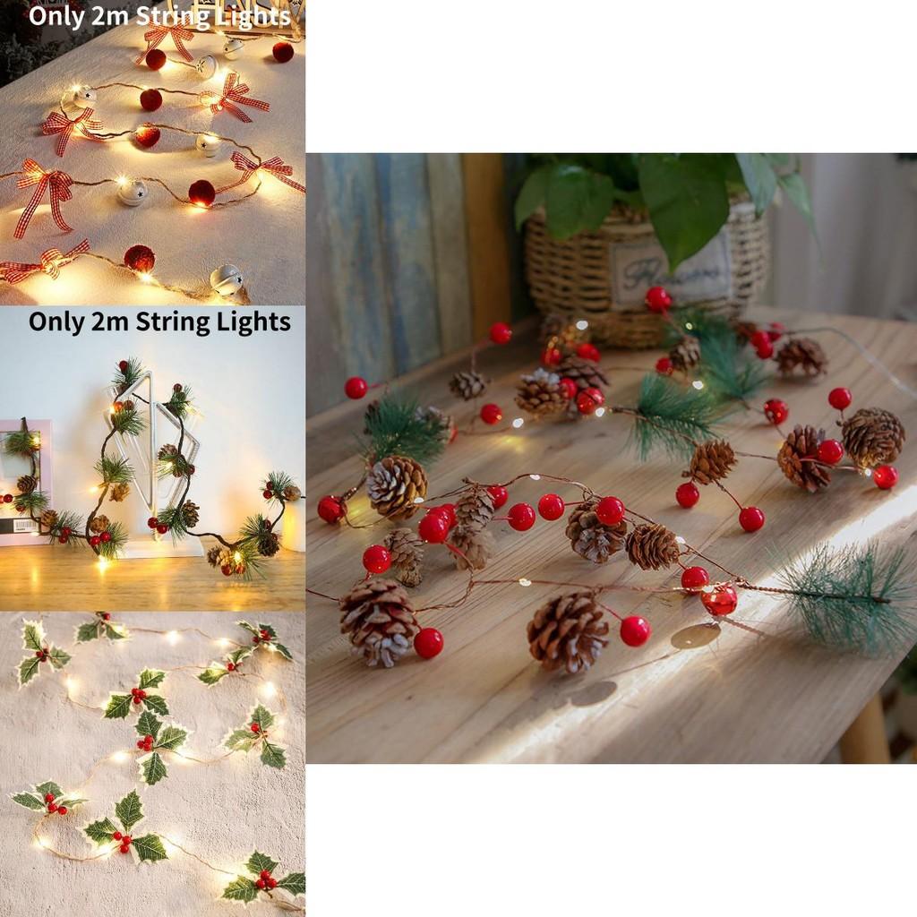 Nuostabūs 2 metrų LED pušies kankorėžių girliandos, veikiančios baterijomis, šventinei Kalėdų puošybai