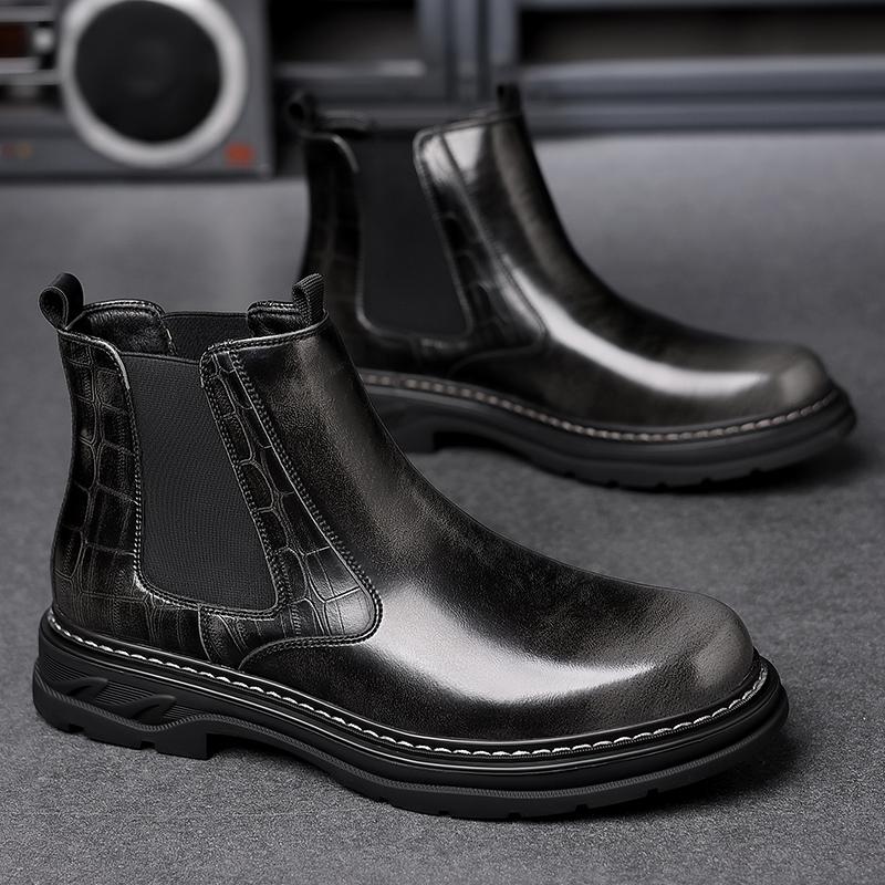 

Осенний бренд ретро британский трендовый бренд полированные высокие кожаные туфли для мужчин модные удобные ботинки челси на толстой подошве 44 чёрный