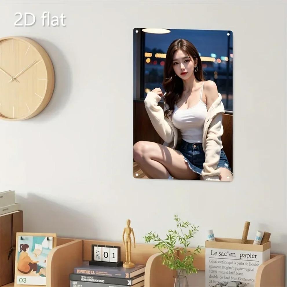 Korean Iron Wall Art Metal Face Poster, Minimalist 2D Decor for Room Cafe Bar, Easy Mounting