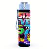 1PC Rainbow Six Seven Bright Graffiti Text 750ml Color Plastic Water Bottle Leakproof Flip Straw Lid For Sports Office Home Use