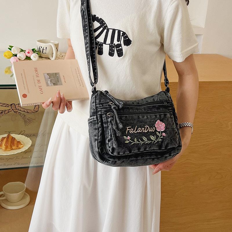 Washed Denim Bag - Retro Casual Crossbody Bag for Women Casually