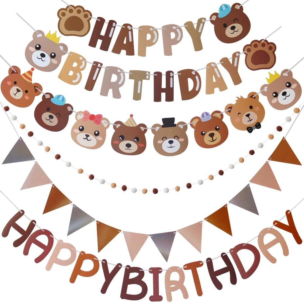Brown Bear Birthday Letter Pull Flag Party Decoration banner layout 1 set 1 piece