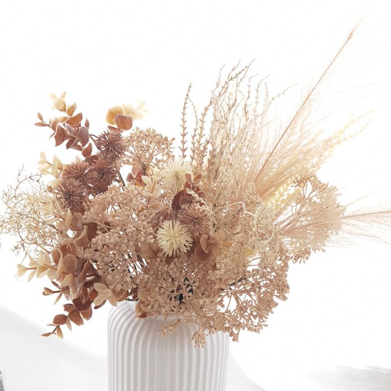 Wabi-Sabi Retro Floral Arrangement with Eucalyptus & Reed Grass for Home Decor & Photography
