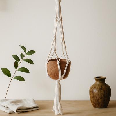 Support de Pot de Plante Macramé Naturel 75cm