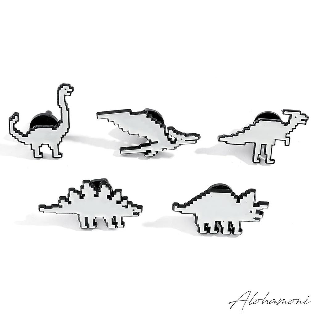 Pin Badge Pixel Art Enamel Jurassic [ALOHAMONI] Brooch, Dinosaur, Pin, (Triceratops)