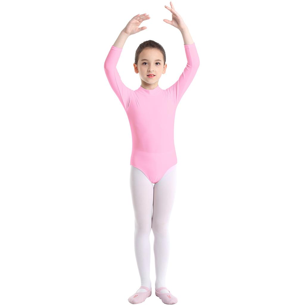 Girls Basic Long Sleeve Ballet Dance Gymnastics Training Leotard Jumpsuit Unitard Tights Dancewear Bodycon Bodysuit