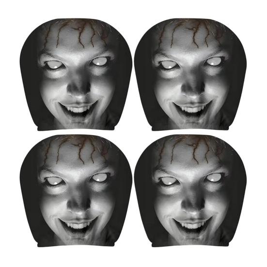 Funny Car Prank Gifts 4 Pcs Halloween Headrest Covers, Creepy Ghost Face Seat Decorative Protectors Protector, Universal Auto Decor for
