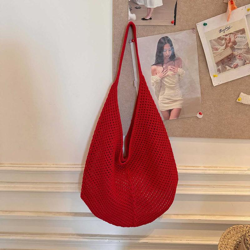 Fashion Women's Hollow Woven Shoulder Bags Large Capacity Knitting Underarm Bag Solid Crochet Tote Summer Mesh Beach Bag