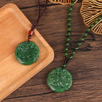 Klasický zelený přívěsek Jade náhrdelník Módní kouzlo Šperky Vyřezávané Požehnání Lucky Amulet Dárky