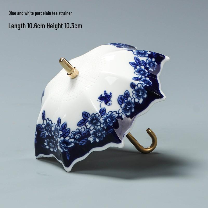 Blue & White Porcelain Umbrella Tea Strainer - Creative Tea/Coffee Filter & Ornament