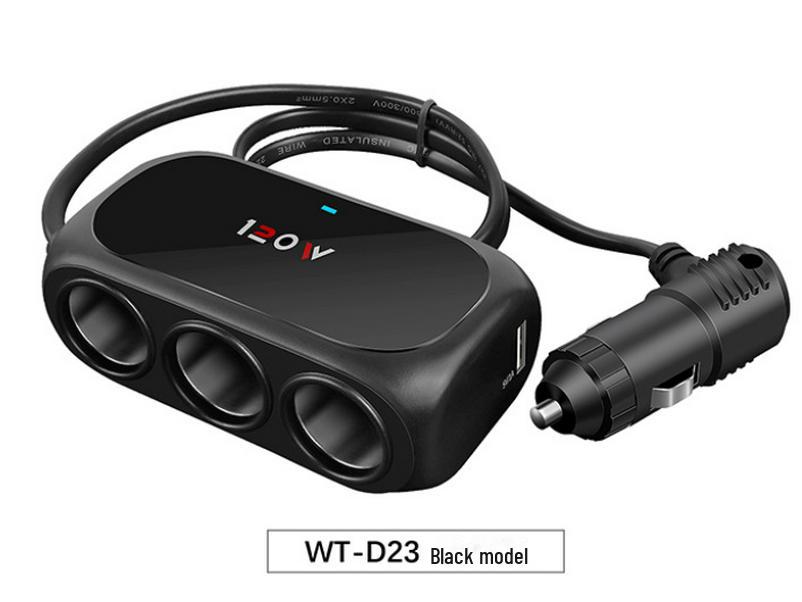 

3-портовий автомобільний зарядний пристрій для телефону USB 12 В, адаптер прикурювача чорний