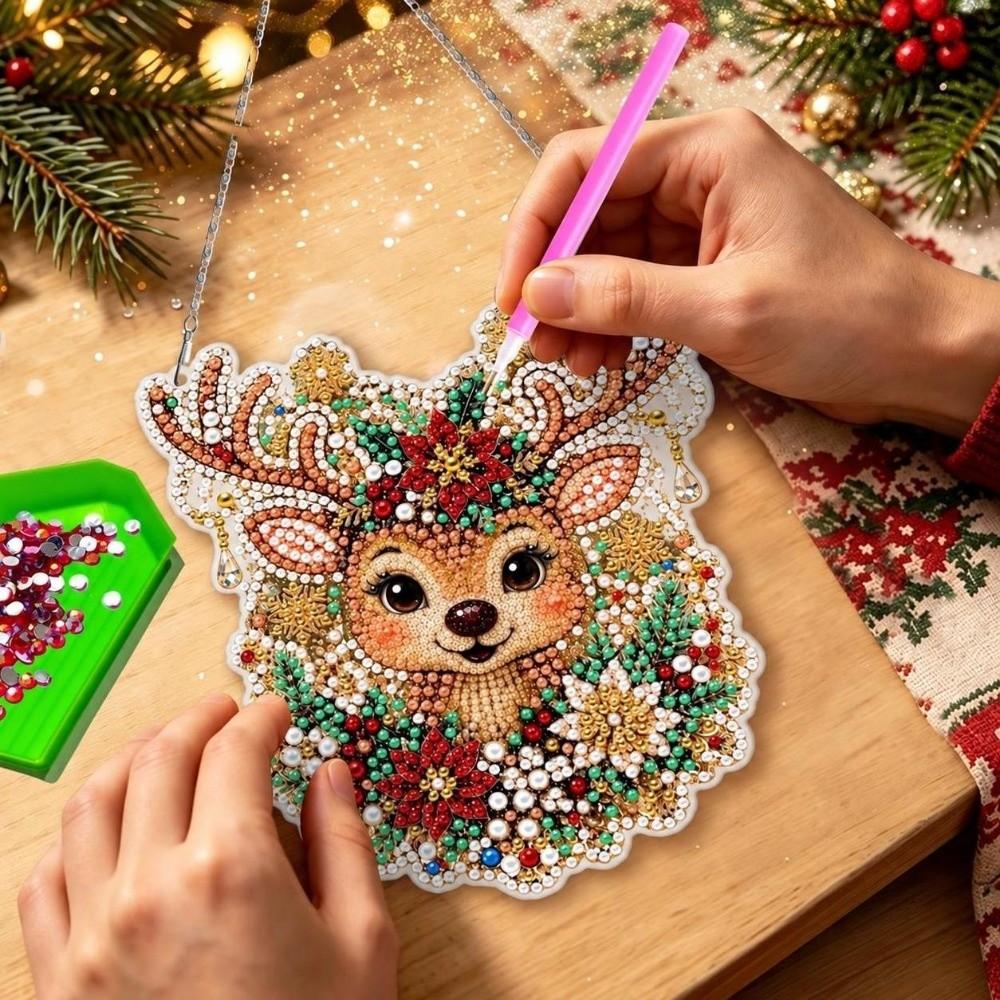 DIY Acrylic Xmas Pendant 2D Flat Diamond Painting Hanging Ornament Home Decoration