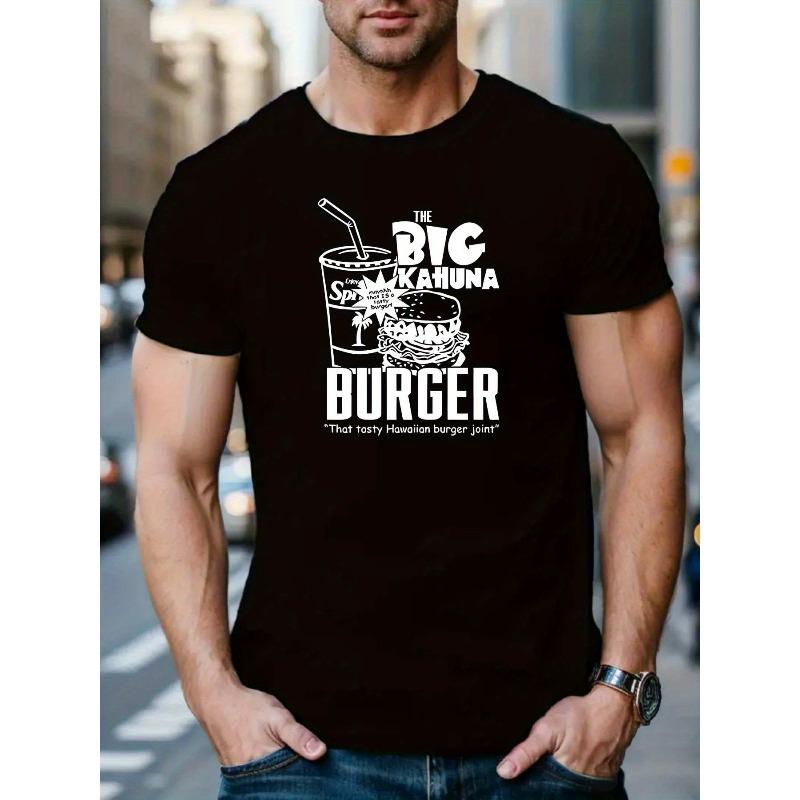 

European sizes Burger And Beverage Sketch Print Men s Regular Fit T-shirt, Breathable Chic Round Neck Tee 4XL чорний