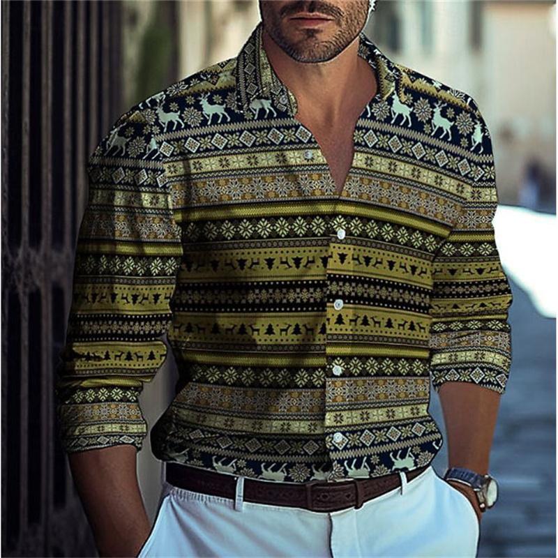 Camicia da Uomo con Collo a Revers e Bottoni Estate Design Casual Spiaggia Manica Lunga Comoda a Quadri Color Block Abbigliamento da Uomo Top
