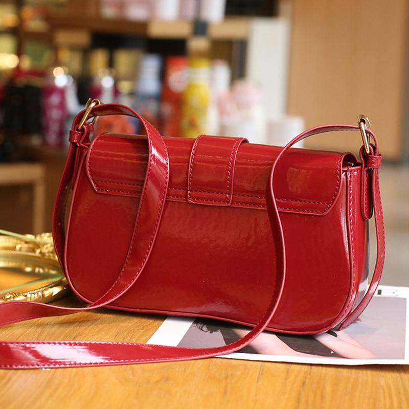 Retro leather shoulder bag for women red underarm bag lady's bag luxurious flap monochromatic