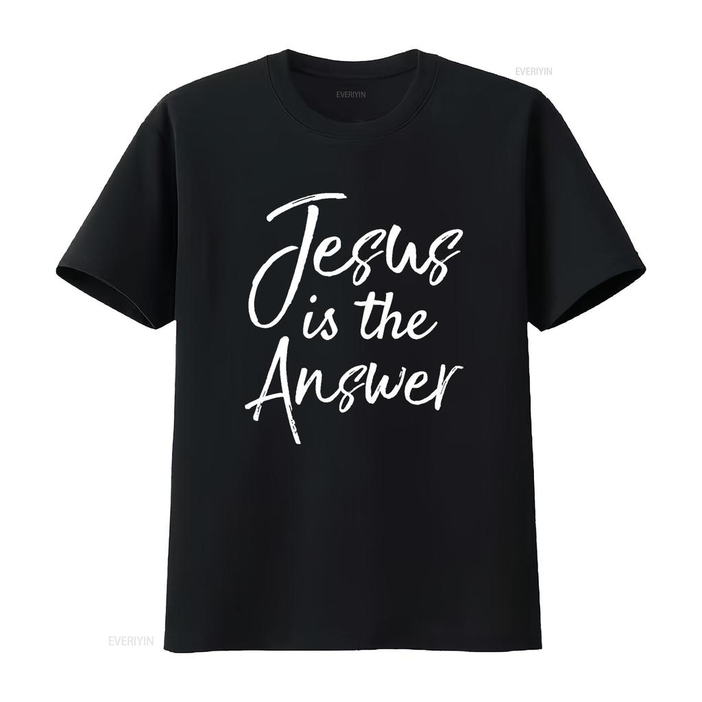 Christian Quote for Women Cute Jesus Is the Answer T Shirt Black X Large Vintage Washed Streetwear Comfortable