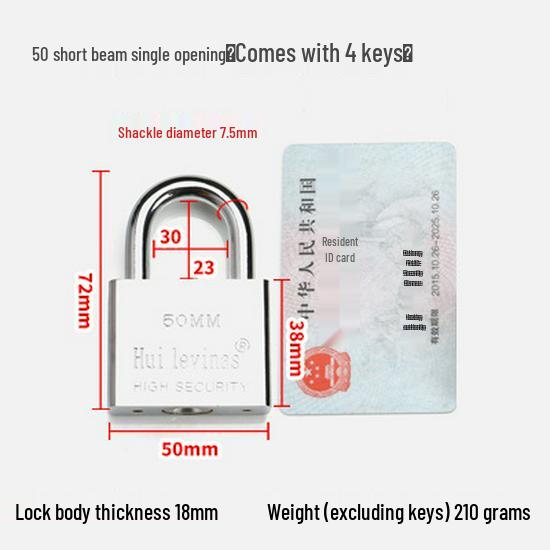 Blade-Shaped Stainless Steel Padlock, Square Head, 30mm, Ideal for Doors, Dorm Rooms, Cabinets, Long-Shank Anti-Theft Design.