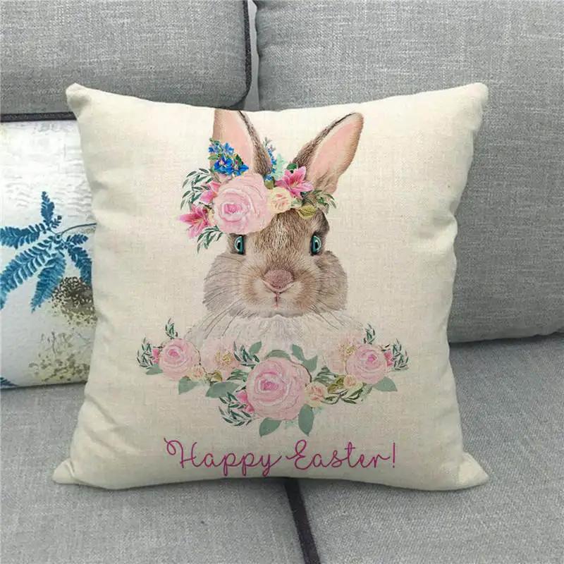 Easter Decor Pillow Covers 45x45cm Cartoon Bunny Eggs Printed Cushion Cover Spring Holiday Party Decorative Pillowcase for Couch