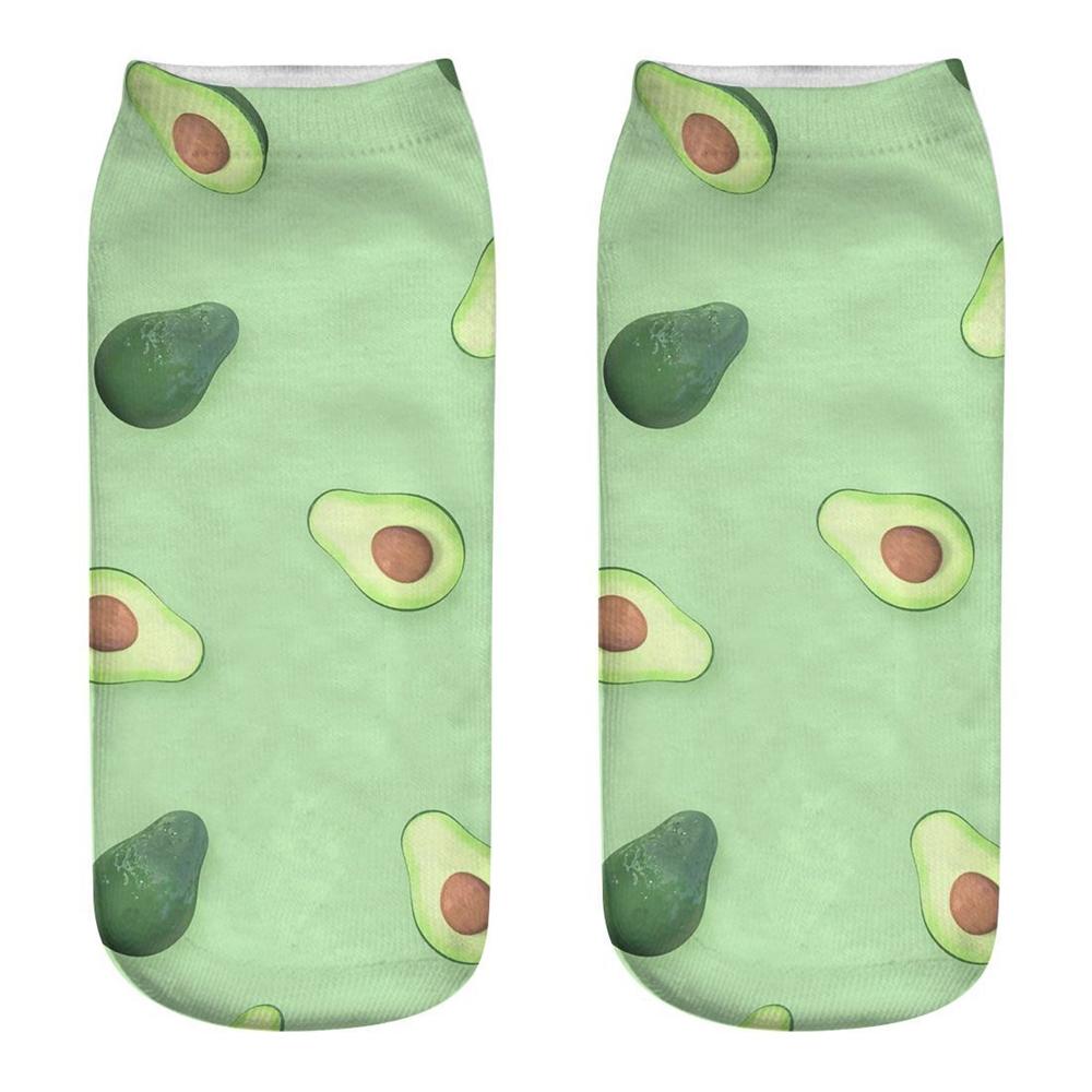 Neue 3D-gedruckte Cartoon Happy Avocado Cool Fashion Lustige Frucht Damen Socken Unisex Kurze Socken Kunst Neuheit Geschenk Dropship
