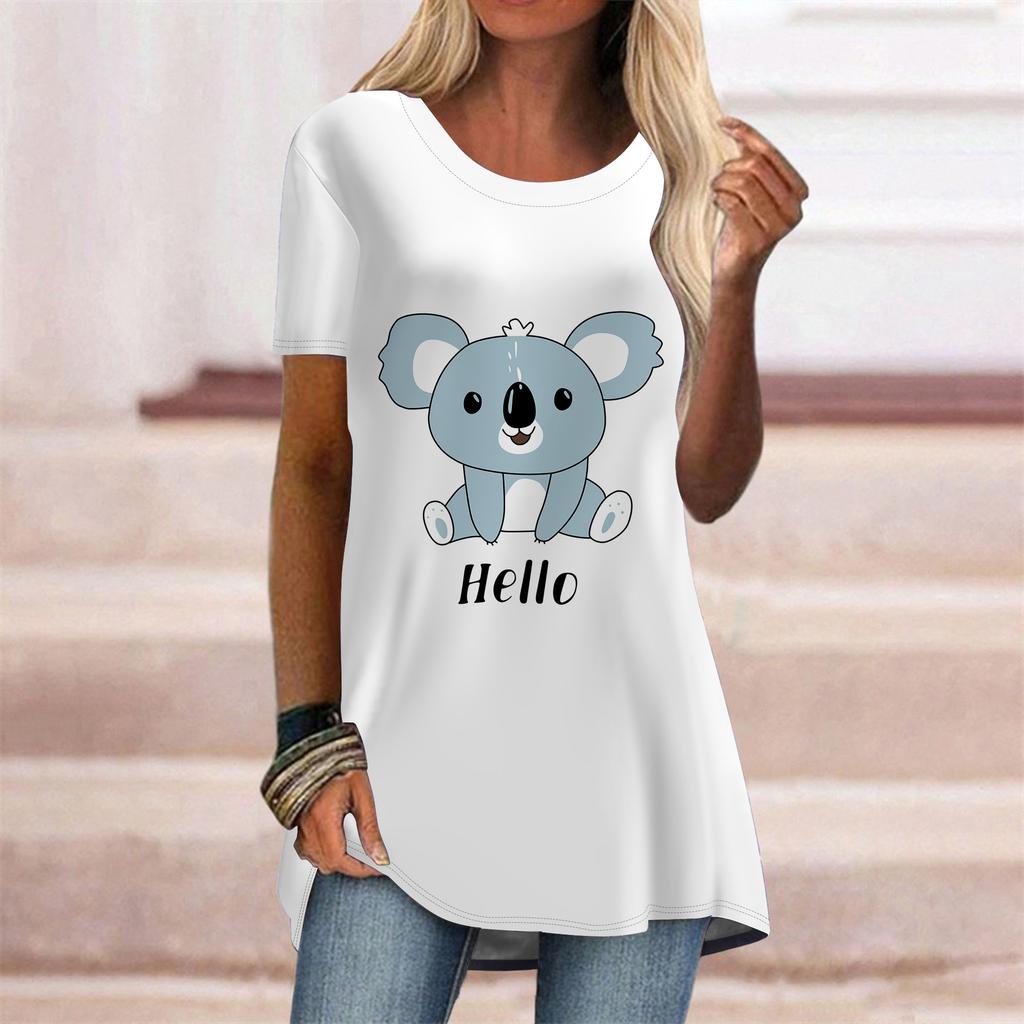 Plus Size Damen Sommer T-Shirt mit rosa Kuh-Print, bequem, kurzärmlig, runder Kragen, lässig, baggy, mittellanges T-Shirt