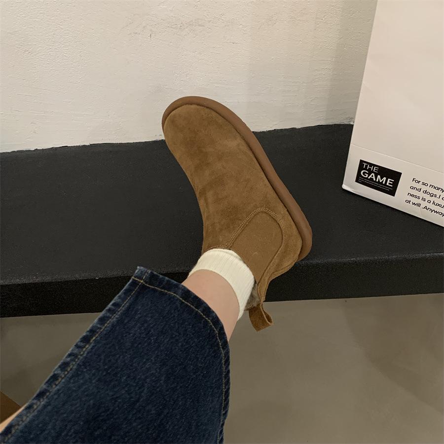 Winter Retro Women's Cotton Shoes Padded Warm Short Boots Flat Cotton Shoes