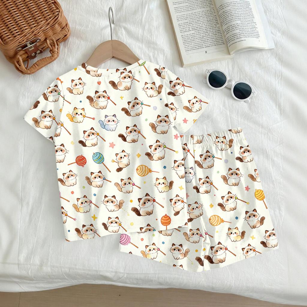 Kids Casual Short Sleeve Top and Shorts Set Animal Print Lightweight Comfortable Summer Outfit for Boys and Girls