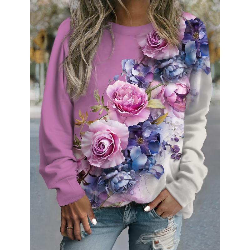 

Женская футболка с длинными рукавами и круглым вырезом, обычного кроя, с цветочным принтом, повседневные футболки, Y-мода, Y2K, одежда для девушек, 2023 XS