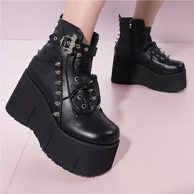 DoraTasia Black INS Gothic Rivet High Heel Women's Short Boots New Y2K Street Snap Punk Luxury Nightclub Ladies Shoes