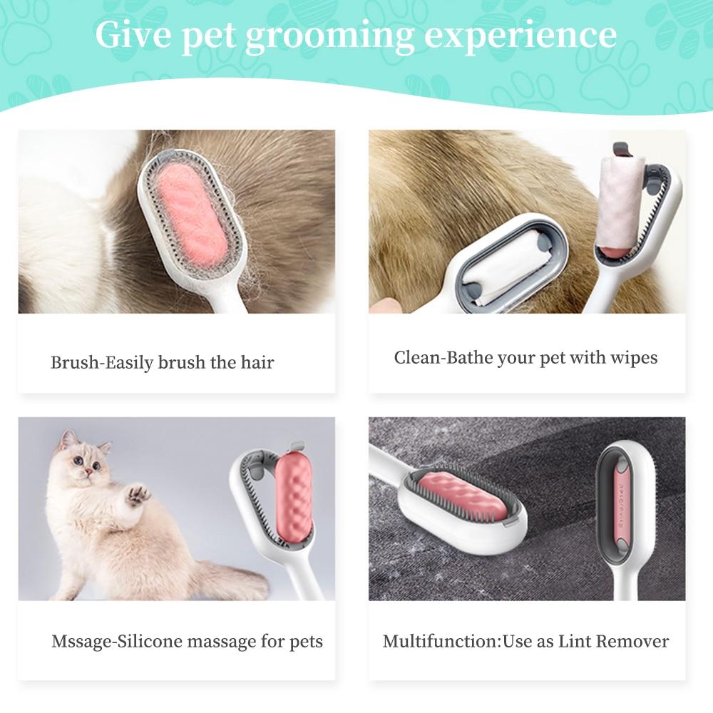 Multifunctional Pet Deshedding Brush Silicone Dog Brush Cat Grooming Comb Hair Remover Massage Tools for Cats Dogs Lint Wet Wipes Remover
