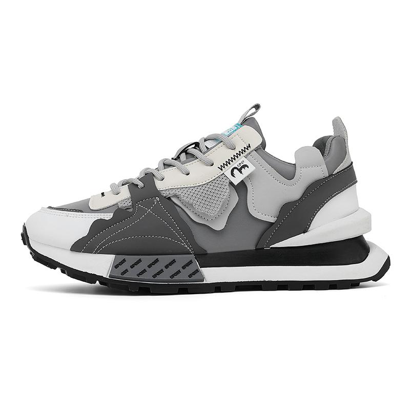 

Новый стиль мужские кроссовки повседневные кожаные уличные спортивные туфли крутые модные дышащие платформенные износостойкие уличные мужские туфли 44 серый
