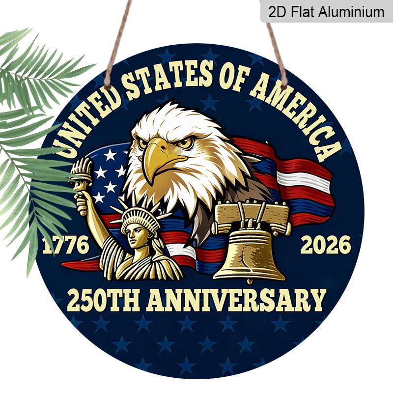 2D Flat 1pc Aluminum Independence Day-Themed Wall Decor 7.87 inches x 7.87 inches Patriotic Decor Suitable for hanging on front doors, porches, and