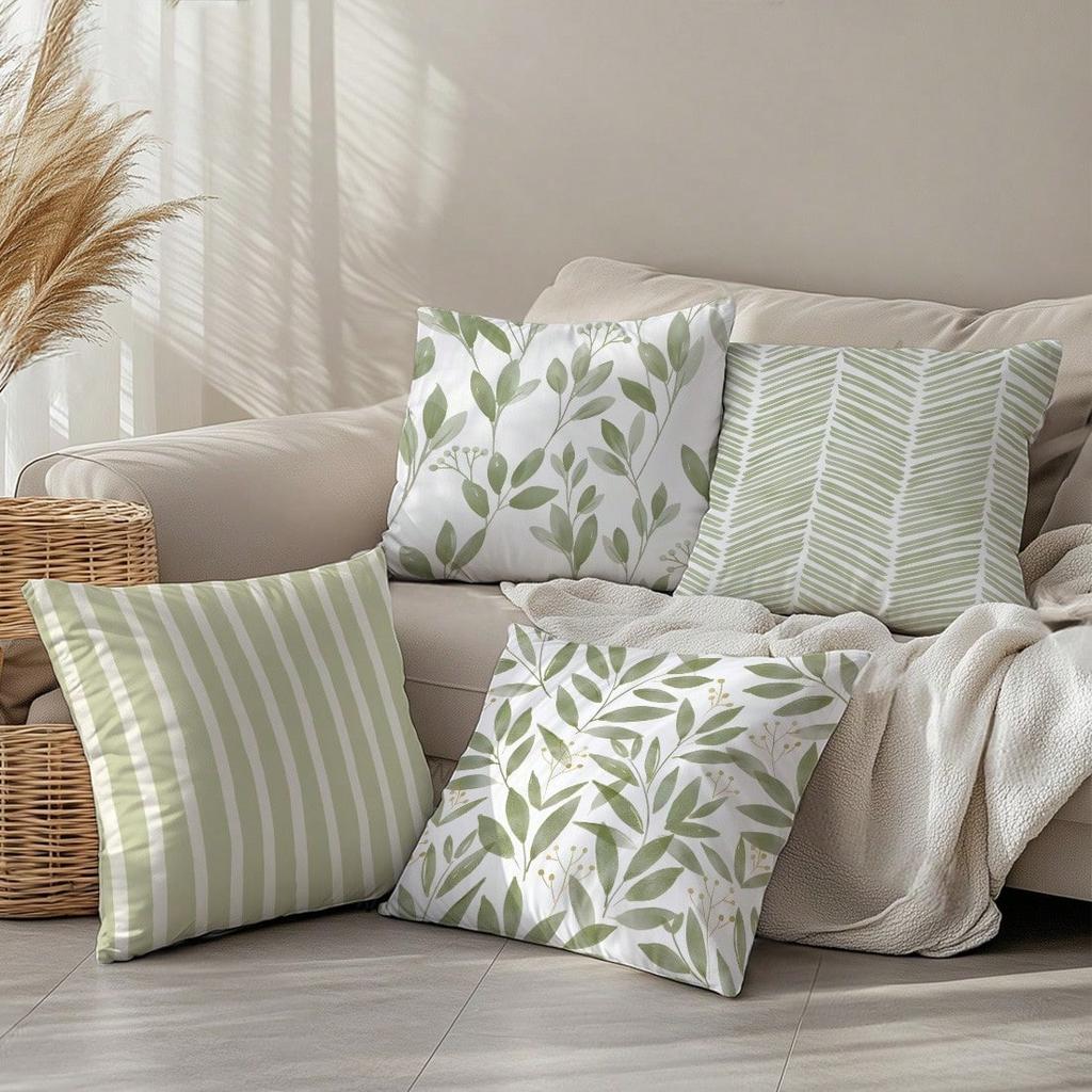 4Pcs Plant Leaf Simple Single-Sided Printed Pillowcase Set, Soft And Comfortable Single-Sided Printed Pillowcase Can Be Machine