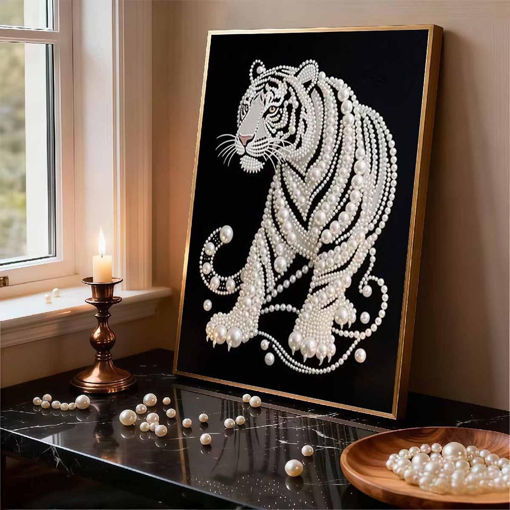 Perlmutt Weißer Tiger DIY Diamantmalerei Kits 15,7x19,6 Zoll Edelstein Kunst Diamantmalerei Kits Ohne Rahmen für Erwachsene Geschenkidee Heimwanddekoration