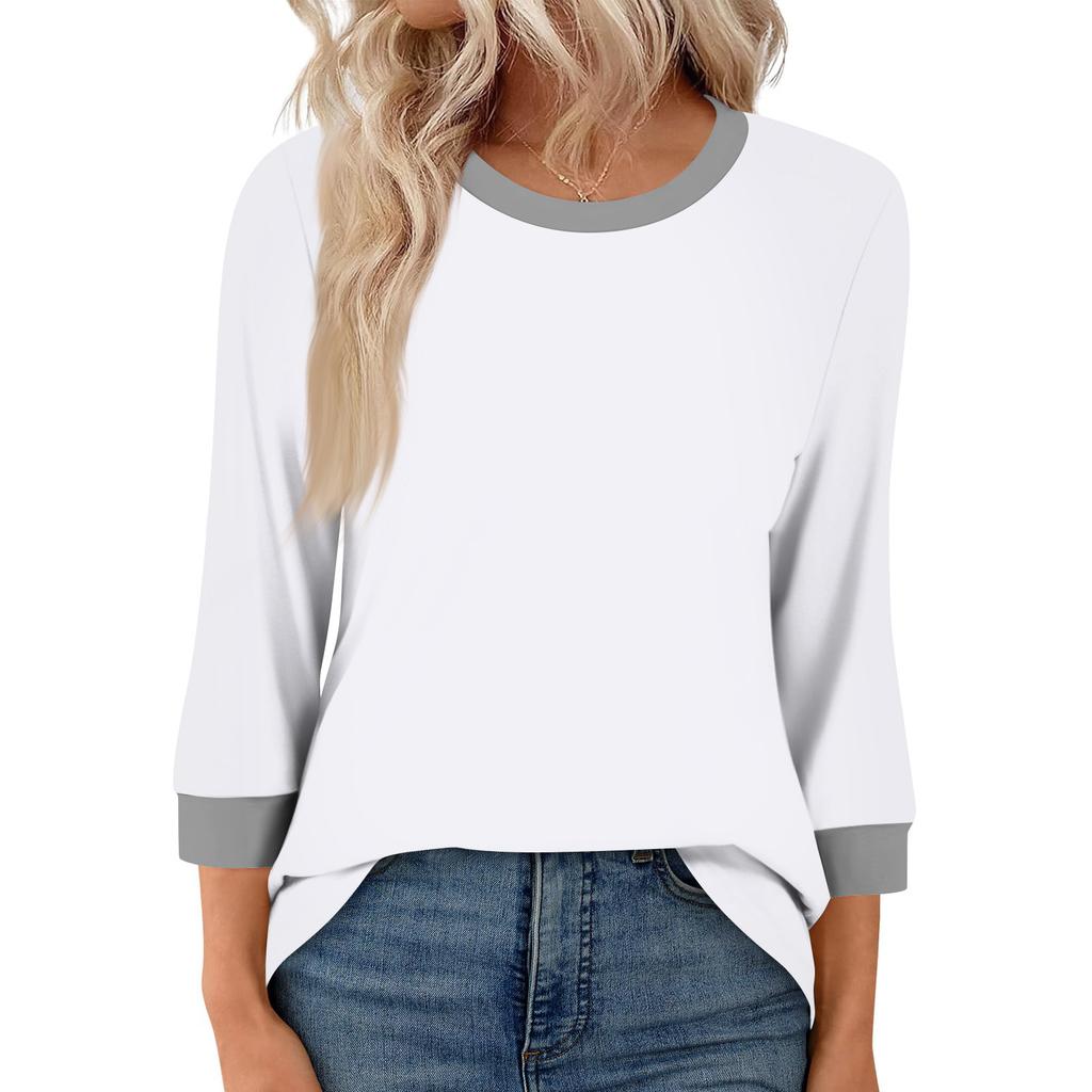 Women's Fashion Casual Seven Sleeve T-Shirt Print Round Neck Top